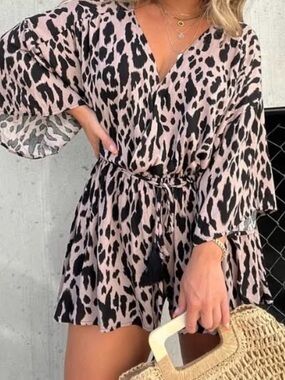 Blush Animal Print V-Neck Tie-Waist Dress